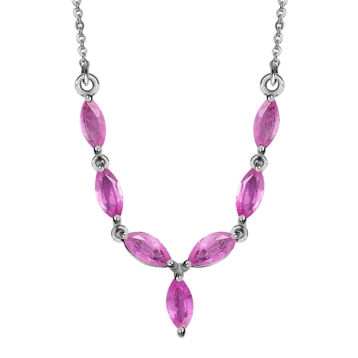 Ilakaka Hot Pink Sapphire (FF) Necklace, Platinum Over Sterling Silver Necklace, 18 Inch Necklace, Sapphire Jewelry For Her 2.40 ctw image number 0