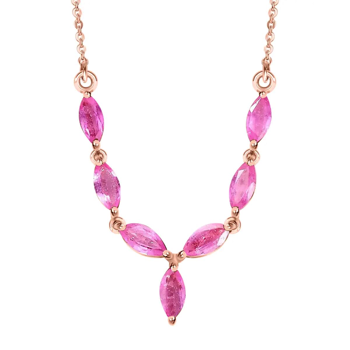 Ilakaka Hot Pink Sapphire (FF) Necklace, Vermeil Rose Gold Over Sterling Silver Necklace, 18 Inch Necklace, Sapphire Jewelry For Her 2.40 ctw image number 0