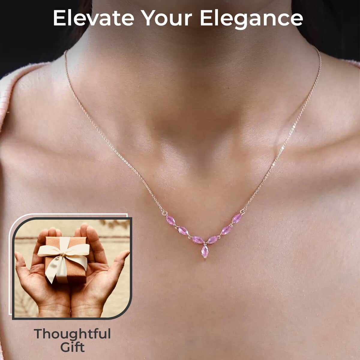 Ilakaka Hot Pink Sapphire (FF) Necklace, Vermeil Rose Gold Over Sterling Silver Necklace, 18 Inch Necklace, Sapphire Jewelry For Her 2.40 ctw image number 2