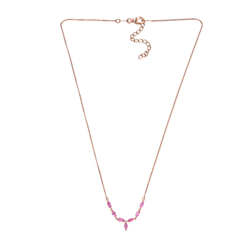Ilakaka Hot Pink Sapphire (FF) Necklace, Vermeil Rose Gold Over Sterling Silver Necklace, 18 Inch Necklace, Sapphire Jewelry For Her 2.40 ctw