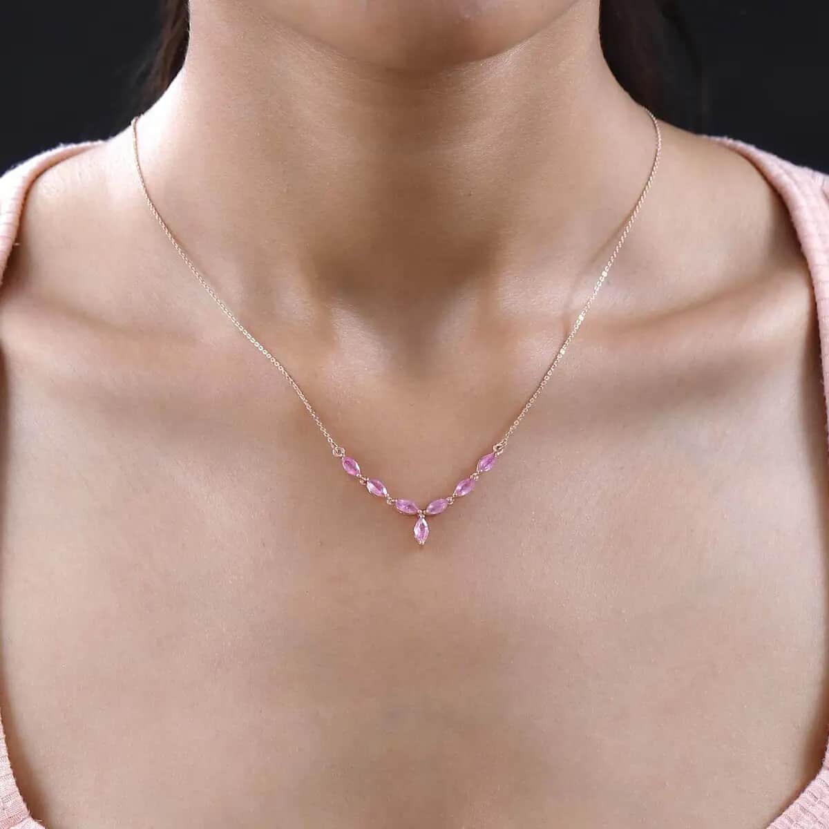 Ilakaka Hot Pink Sapphire (FF) Necklace, Vermeil Rose Gold Over Sterling Silver Necklace, 18 Inch Necklace, Sapphire Jewelry For Her 2.40 ctw image number 5