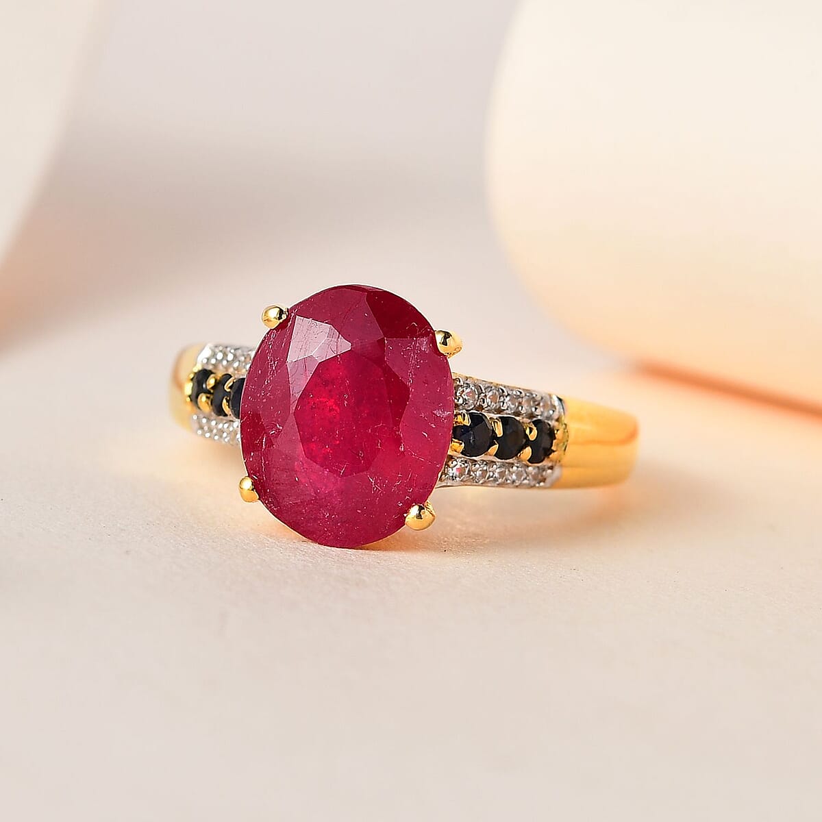 Niassa Ruby (FF) and Multi Gemstone Ring in Vermeil Yellow Gold Over Sterling Silver 5.25 ctw image number 1