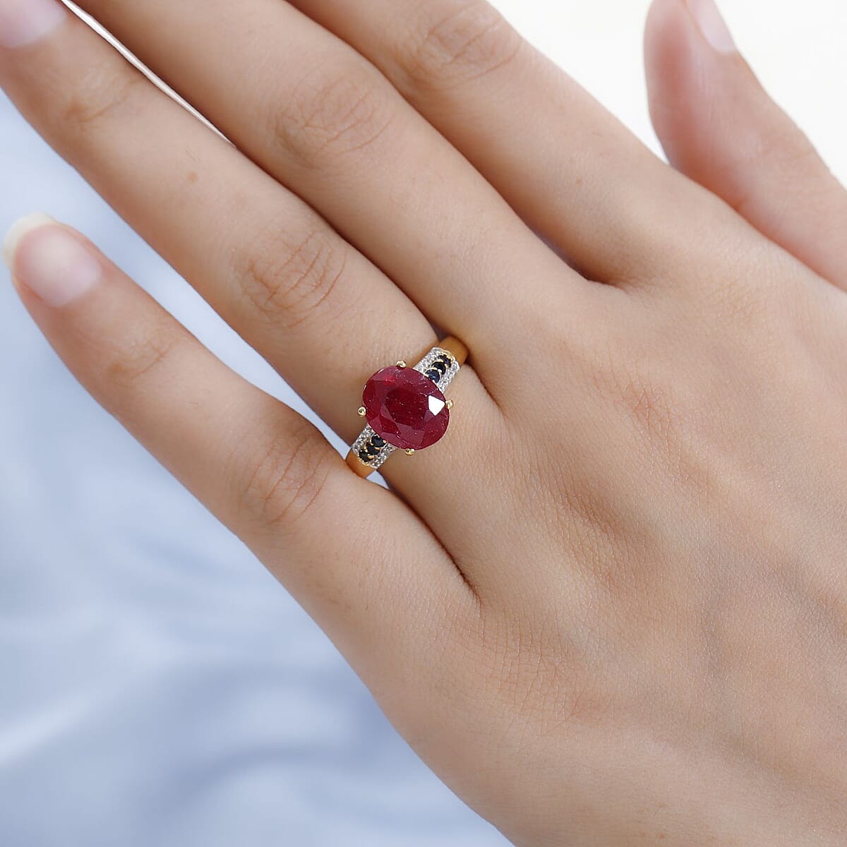 Niassa Ruby (FF) and Multi Gemstone Ring in Vermeil Yellow Gold Over Sterling Silver 5.25 ctw image number 2