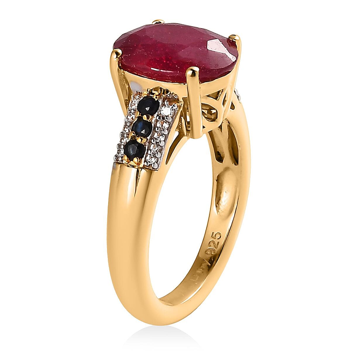 Niassa Ruby (FF) and Multi Gemstone Ring in Vermeil Yellow Gold Over Sterling Silver 5.25 ctw image number 3
