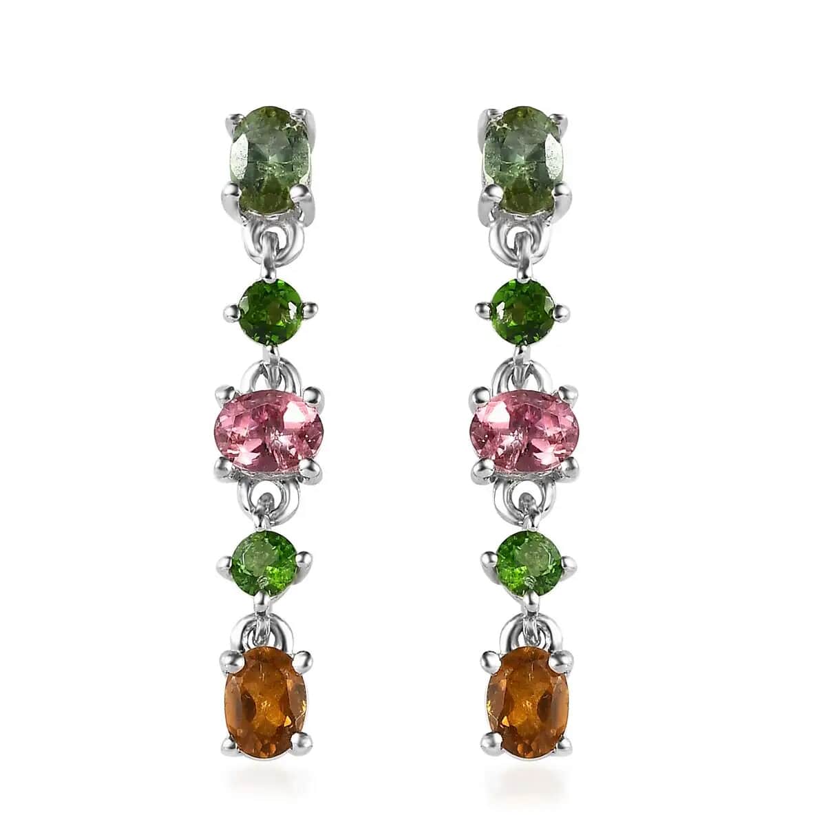 Multi-Tourmaline and Chrome Diopside Dangling Earrings in Platinum Over Sterling Silver 1.60 ctw image number 0