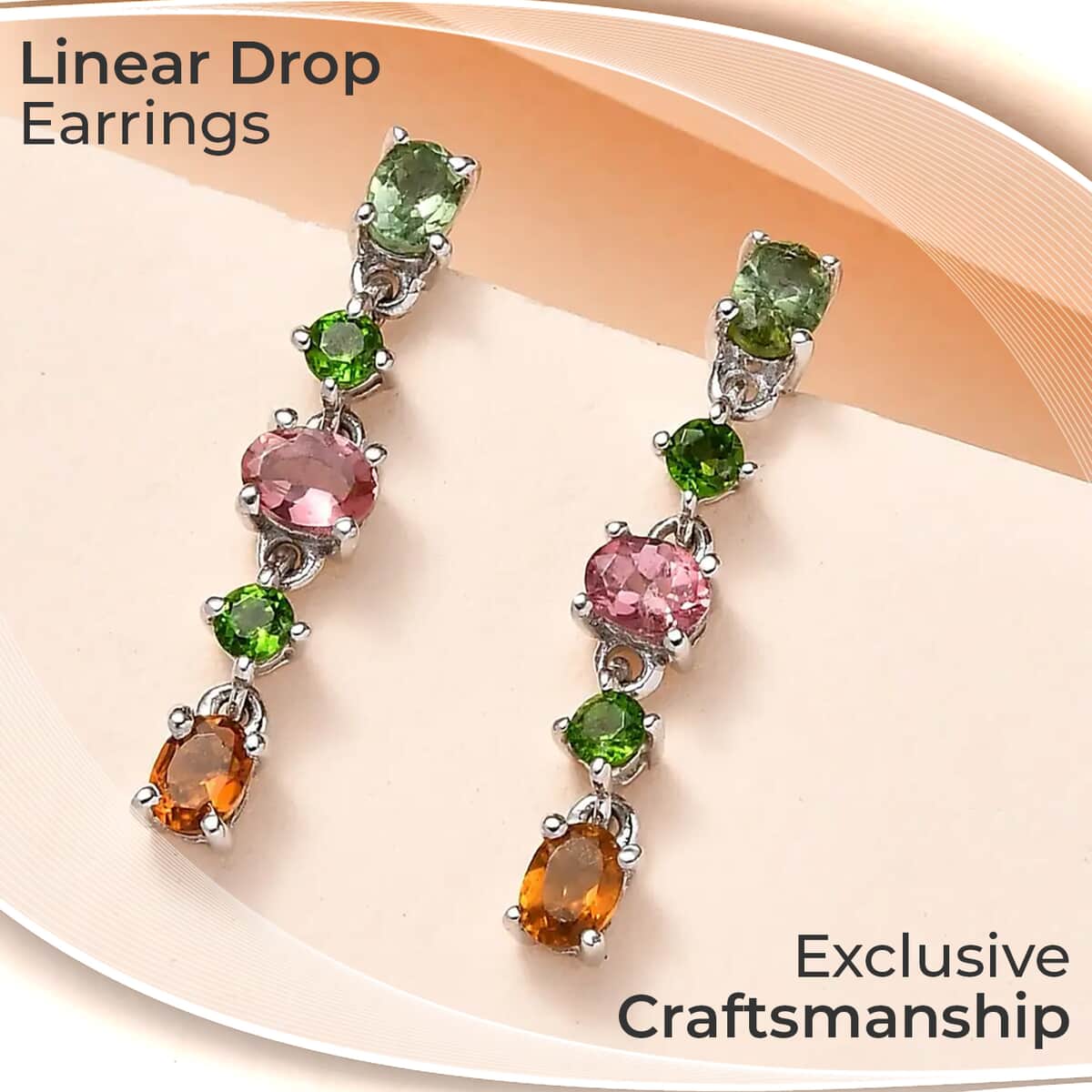 Multi-Tourmaline and Chrome Diopside Dangling Earrings in Platinum Over Sterling Silver 1.60 ctw image number 1