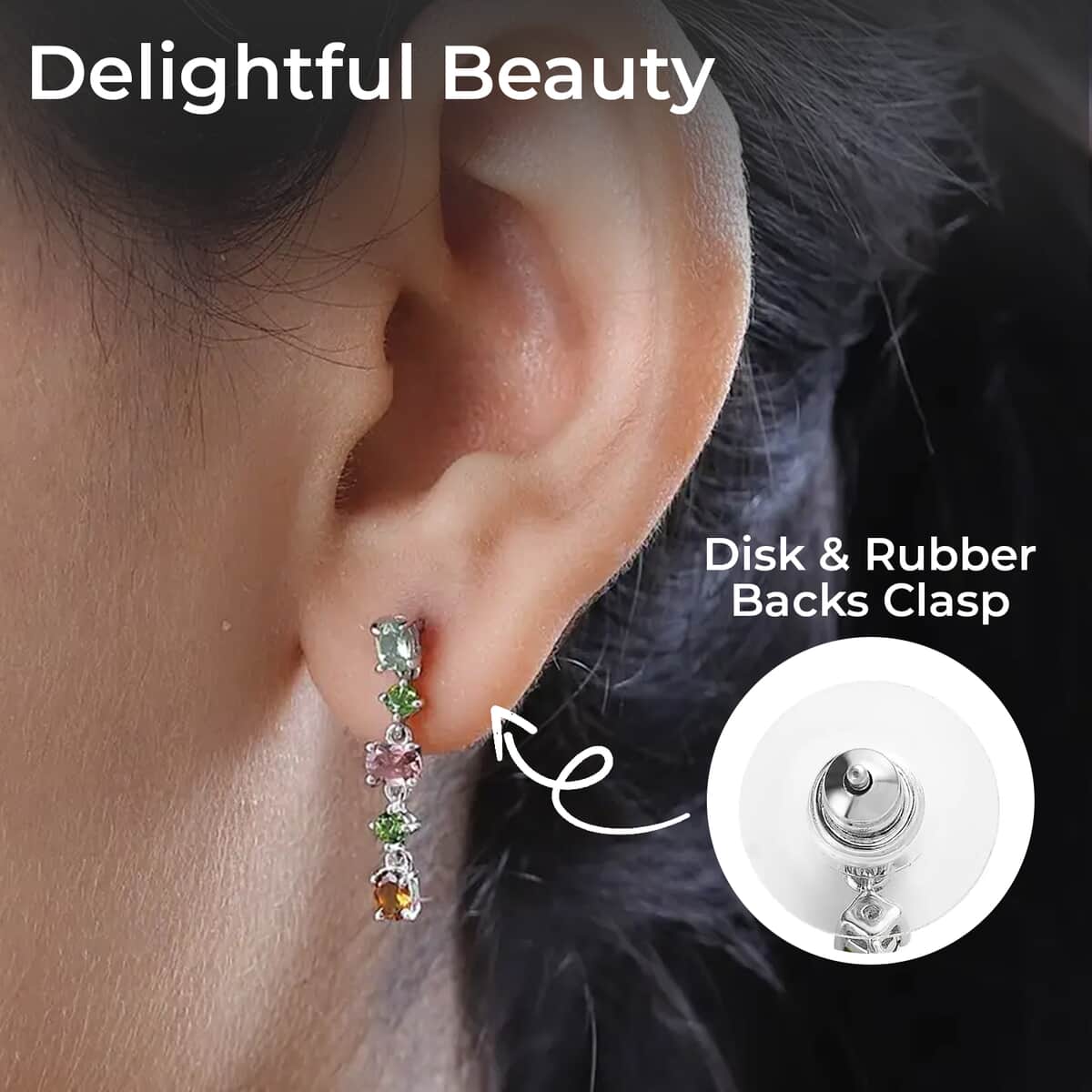 Multi-Tourmaline and Chrome Diopside Dangling Earrings in Platinum Over Sterling Silver 1.60 ctw image number 2