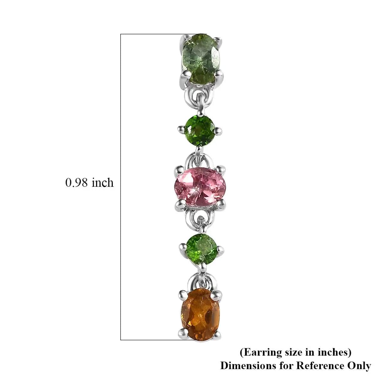 Multi-Tourmaline and Chrome Diopside Dangling Earrings in Platinum Over Sterling Silver 1.60 ctw image number 5