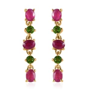 Niassa Ruby (FF) and Chrome Diopside 1.65 ctw Dangling Earrings in Vermeil Yellow Gold Over Sterling Silver