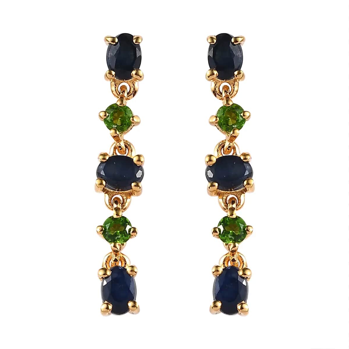 Madagascar Blue Sapphire DF and Chrome Diopside Dangling Earrings in Vermeil Yellow Gold Over Sterling Silver 1.85 ctw image number 0