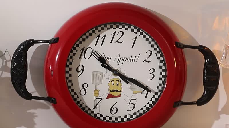 Double Ear Frying Pan Wall Clock (17.76"x10.23"x1.77") (1xAA Battery Not Included)