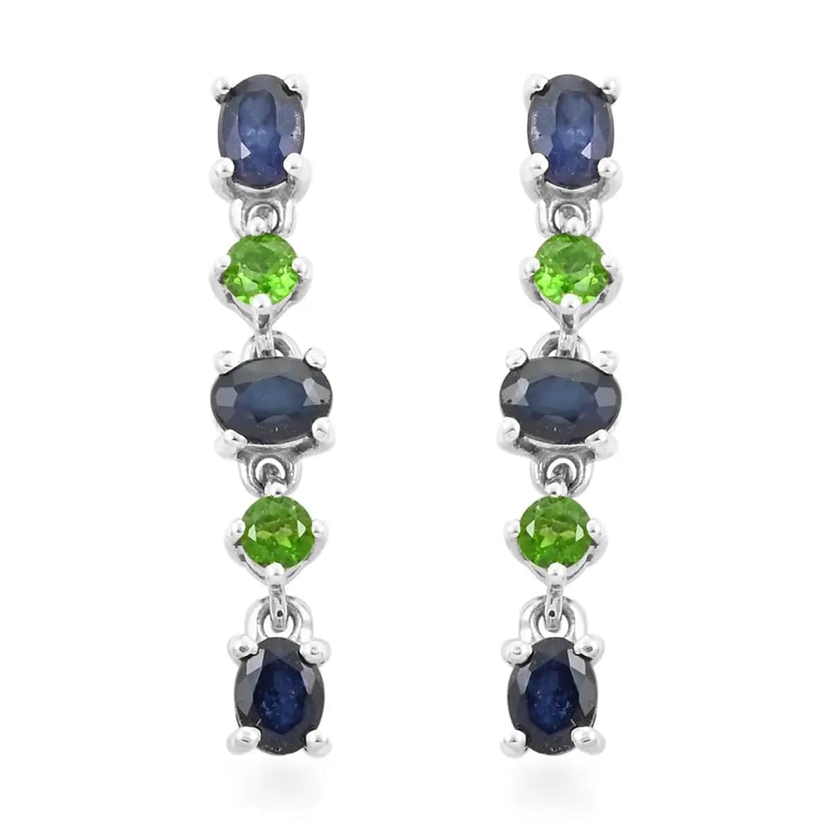 Ilakaka Hot Pink Sapphire (FF) and Chrome Diopside Dangling Earrings in Platinum Over Sterling Silver 1.75 ctw image number 0