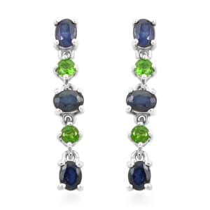 Ilakaka Hot Pink Sapphire (FF) and Chrome Diopside Dangling Earrings in Platinum Over Sterling Silver 1.75 ctw