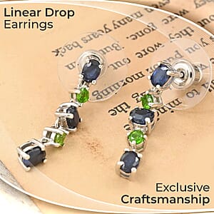 Ilakaka Hot Pink Sapphire (FF) and Chrome Diopside Dangling Earrings in Platinum Over Sterling Silver 1.75 ctw