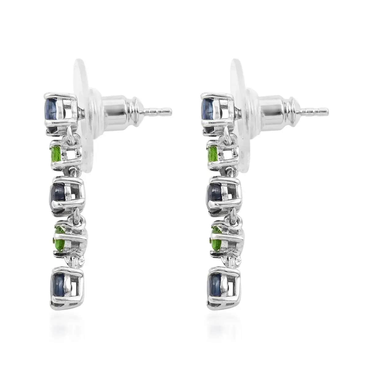 Ilakaka Hot Pink Sapphire (FF) and Chrome Diopside Dangling Earrings in Platinum Over Sterling Silver 1.75 ctw image number 3