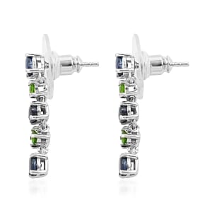 Ilakaka Hot Pink Sapphire (FF) and Chrome Diopside Dangling Earrings in Platinum Over Sterling Silver 1.75 ctw