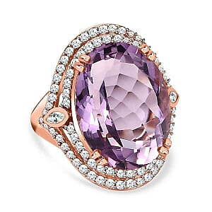 Rose De France Amethyst and White Zircon 21.47 ctw Ring in 14K RG Over Sterling Silver (Size 8.0)