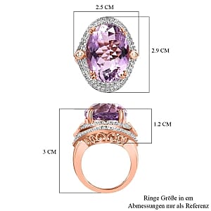 Rose De France Amethyst and White Zircon 21.47 ctw Ring in 14K RG Over Sterling Silver (Size 8.0)