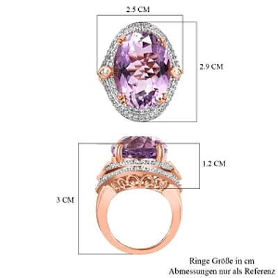 Rose De France Amethyst and White Zircon 21.47 ctw Ring in 14K RG Over Sterling Silver (Size 8.0)