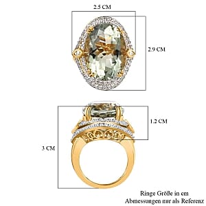 Prasiolite and White Zircon 21.47 ctw Ring in 14K YG Over Sterling Silver (Size 6.5)
