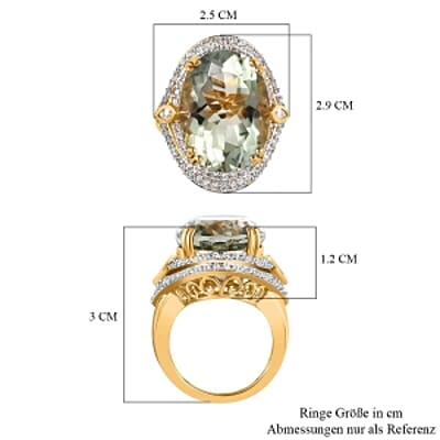 Prasiolite and White Zircon 21.47 ctw Ring in 14K YG Over Sterling Silver (Size 6.5)