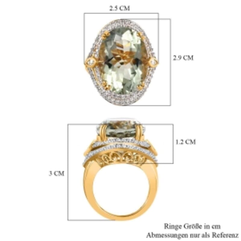 Prasiolite and White Zircon 21.47 ctw Ring in 14K YG Over Sterling Silver (Size 6.5)