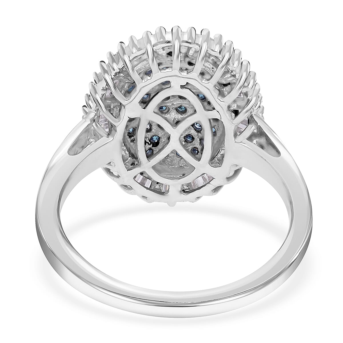 Blue and White Diamond 1.00 ctw Ring in Platinum Over Sterling Silver (Size 10.0)