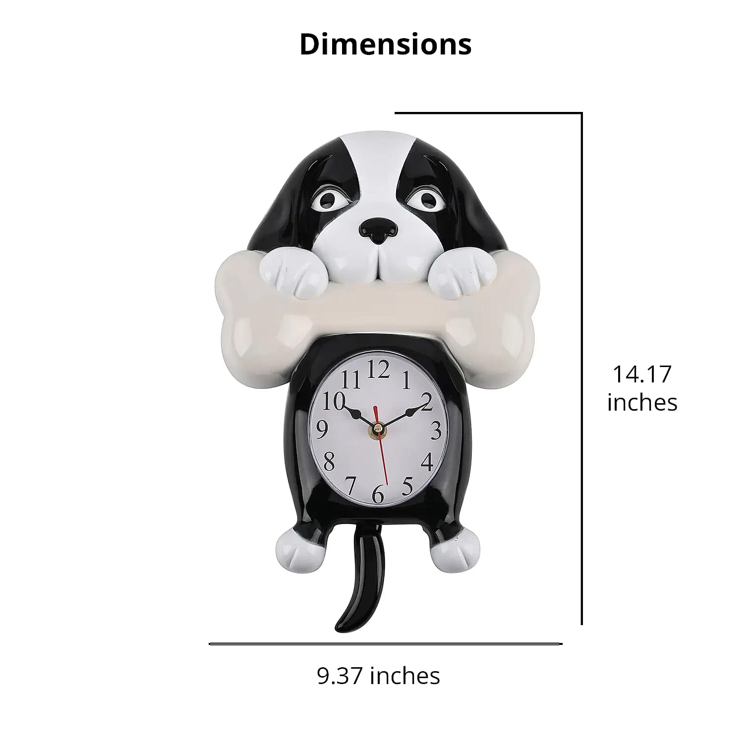 Black Dog Shaped Wall Clock with Moving Tail (1xAA Battery Not Included)