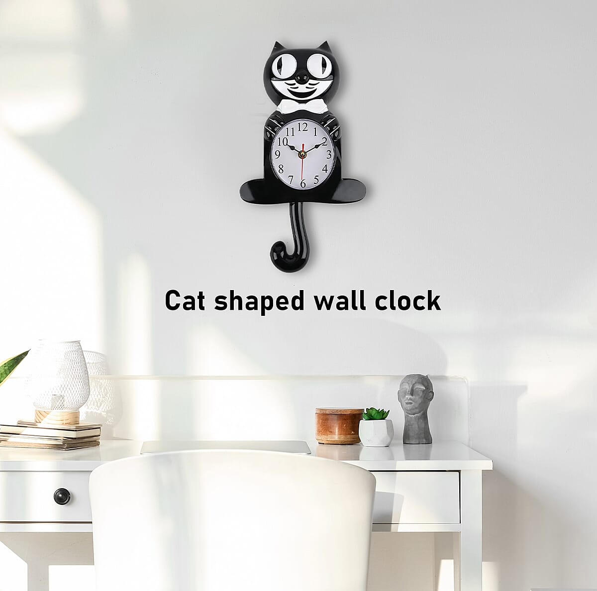 Black Cat Shaped Wall Clock with Moving Tail (1xAA Battery Not Included) image number 1