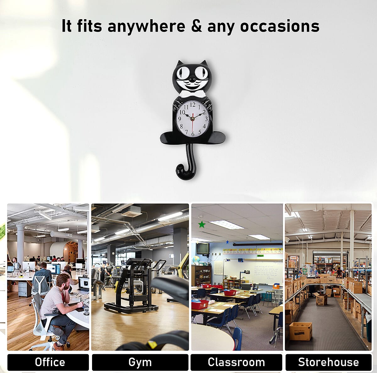 Black Cat Shaped Wall Clock with Moving Tail (1xAA Battery Not Included) image number 3