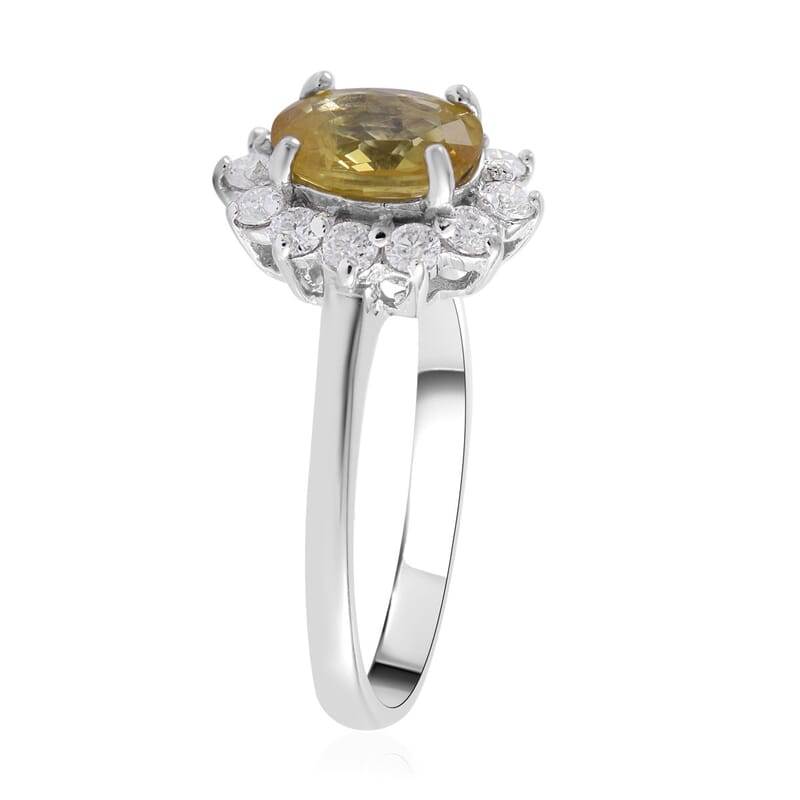 Premium Yellow Sapphire and Moissanite Sunburst Ring in Platinum Over Sterling Silver (Size 10.0) 2.00 ctw
