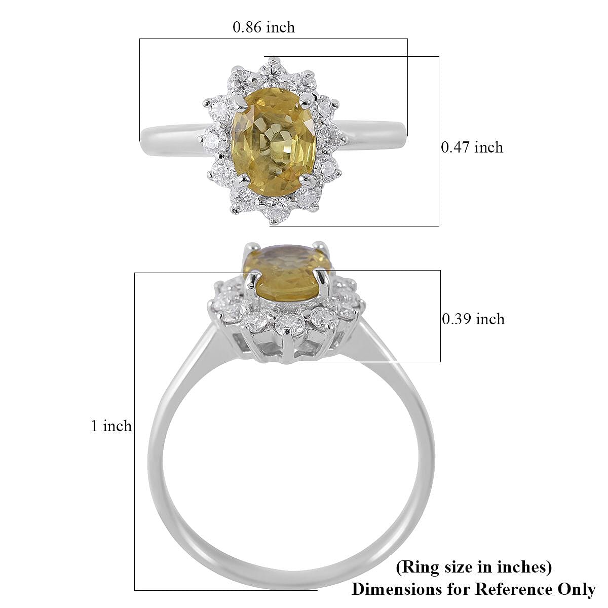 Premium Yellow Sapphire, Moissanite Sunburst Ring in Platinum Over Sterling Silver (Size 10.0) 2.00 ctw image number 4