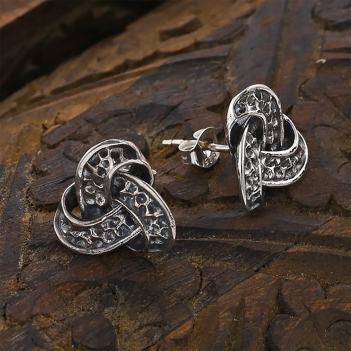 Bali Legacy Hammer Textured Knot Earrings in Sterling Silver 4.75 Grams image number 1