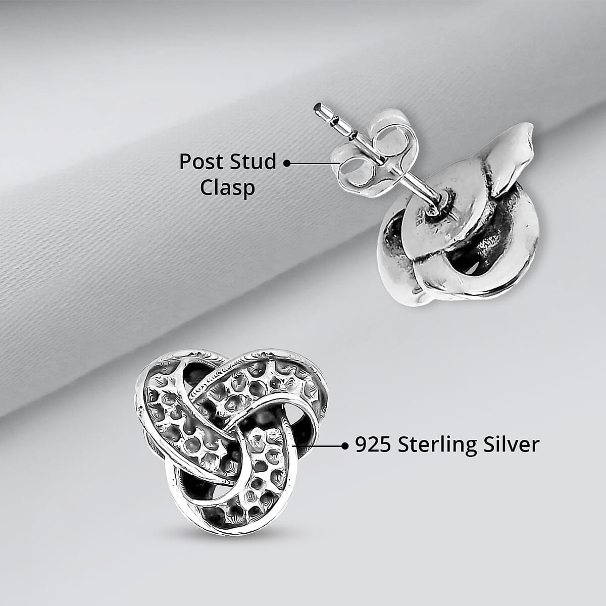 Bali Legacy Hammer Textured Knot Earrings in Sterling Silver 4.75 Grams image number 4