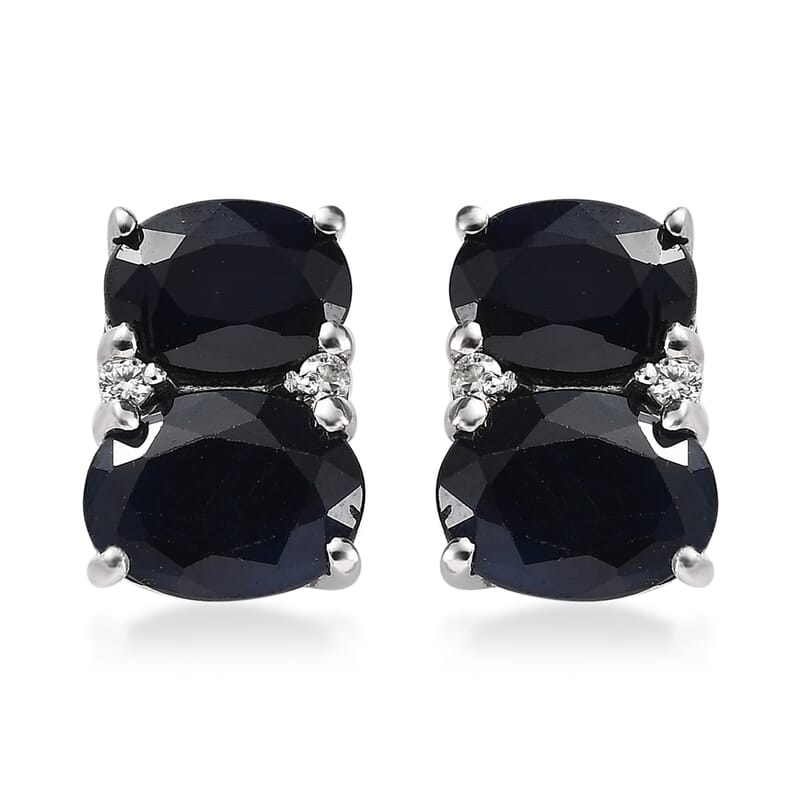 Madagascar Blue Sapphire (DF) and White Zircon Earrings in Platinum Over Sterling Silver 5.25 ctw