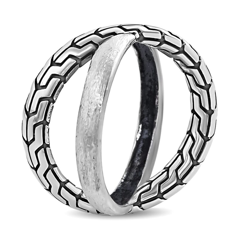 Bali Legacy Sterling Silver Tulang Naga Crossover Ring 6.35 Grams
