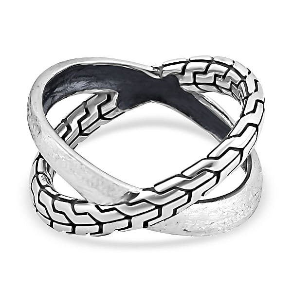 Bali Legacy Sterling Silver Tulang Naga Crossover Ring 6.35 Grams
