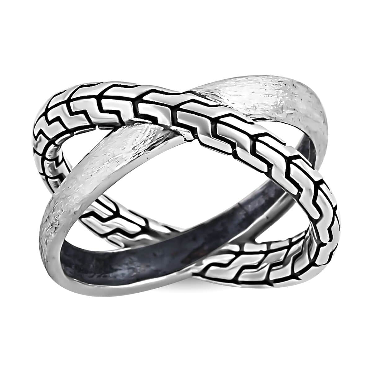 Bali Legacy Sterling Silver Tulang Naga Crossover Ring 6.35 Grams image number 0