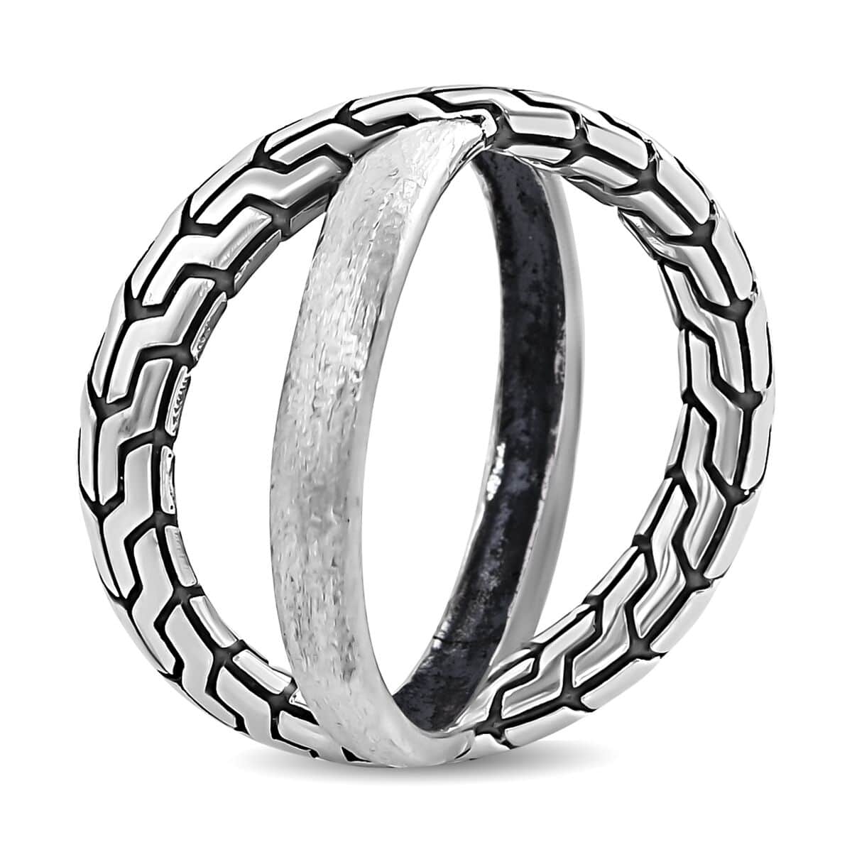 Bali Legacy Sterling Silver Tulang Naga Crossover Ring 6.35 Grams image number 3