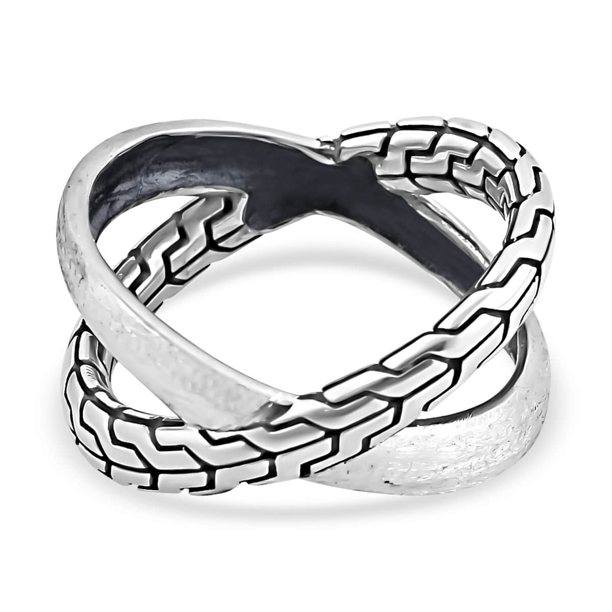 Bali Legacy Sterling Silver Tulang Naga Crossover Ring 6.35 Grams image number 4