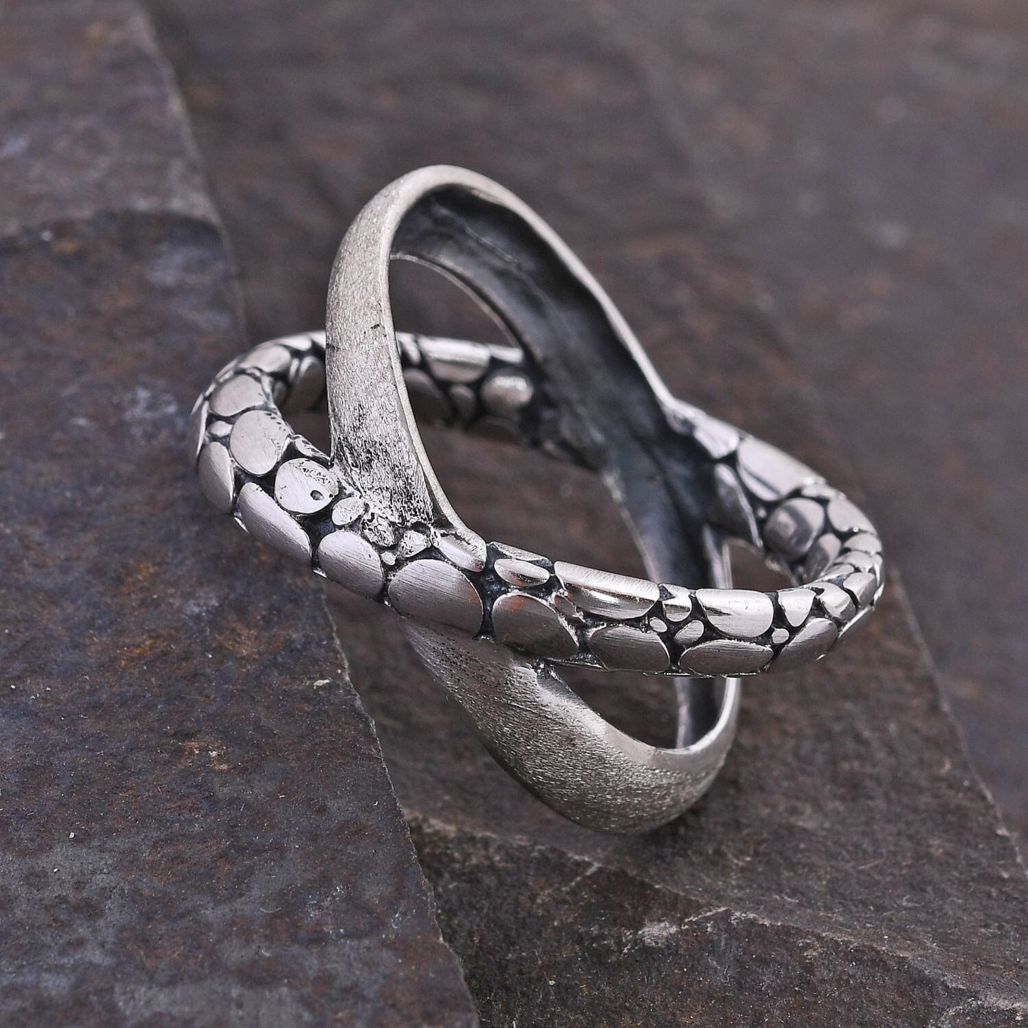 Bali Legacy Sterling Silver Dragon Skin Crossover Ring 6.35 Grams
