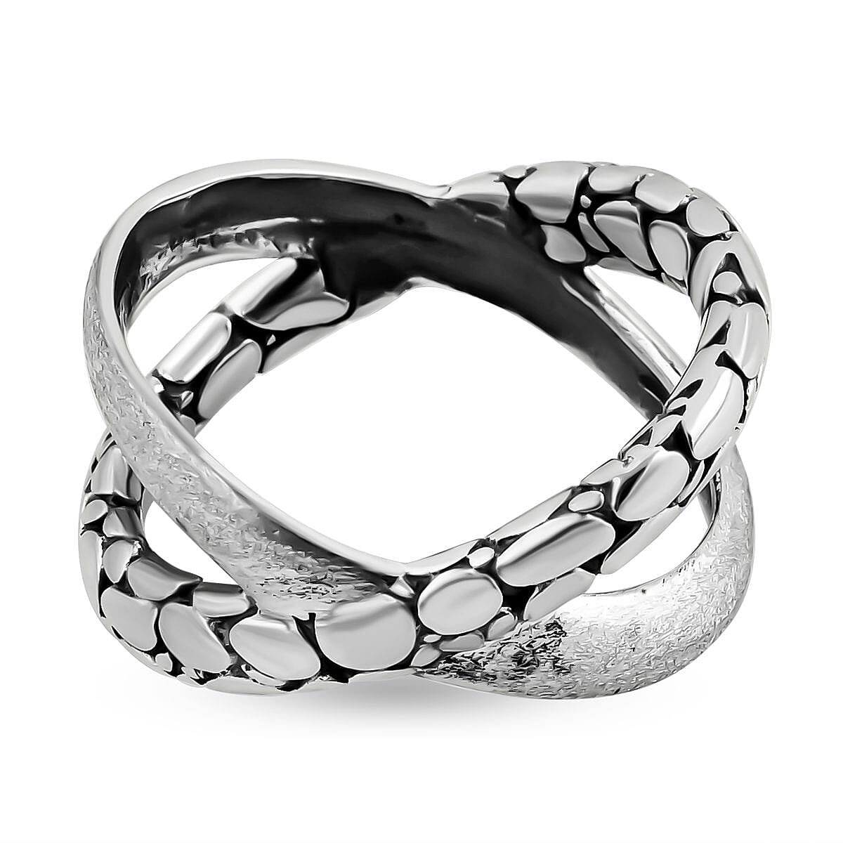 Bali Legacy Sterling Silver Dragon Skin Crossover Ring 6.35 Grams