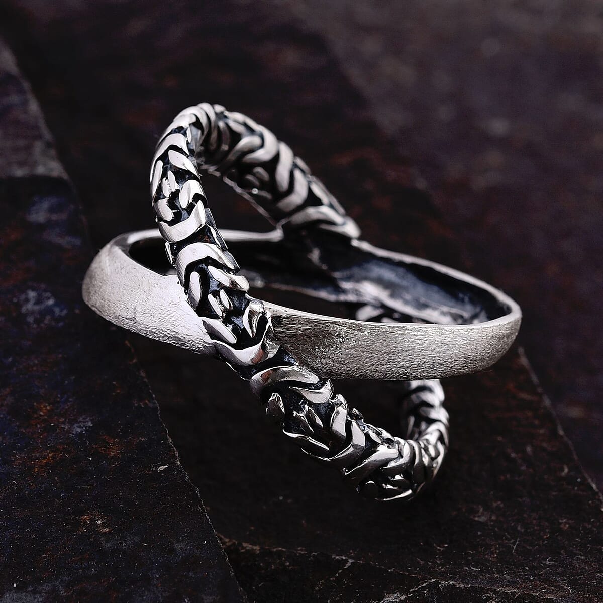 Bali Legacy Sterling Silver Borobudur Crossover Ring 6.35 Grams (Size 7.00) image number 1