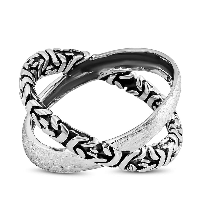 Bali Legacy Sterling Silver Borobudur Crossover Ring 6.35 Grams (Size 7.00)
