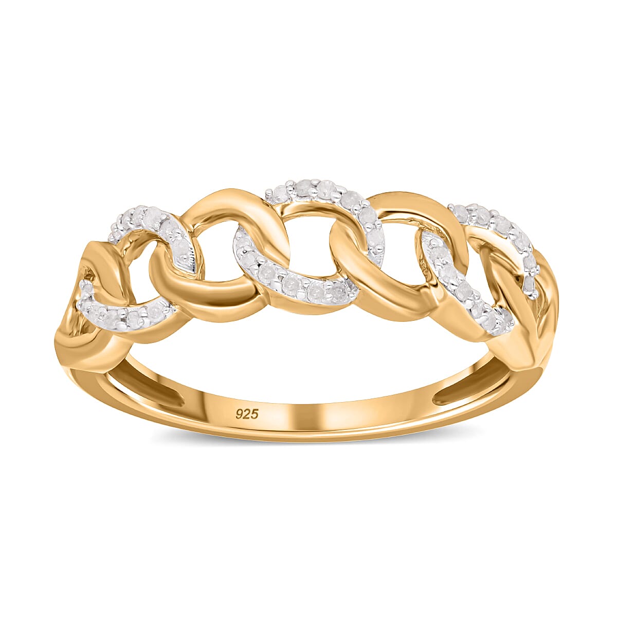White Diamond 0.15 ctw Ring in 18K Vermeil Yellow Gold Over Sterling Silver (Size 11.5)