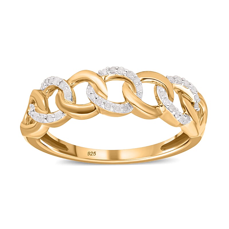 White Diamond 0.15 ctw Ring in 18K Vermeil Yellow Gold Over Sterling Silver (Size 11.5)