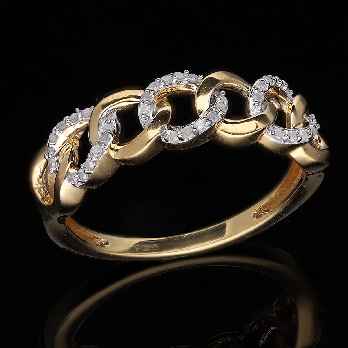 White Diamond 0.15 ctw Ring in 18K Vermeil Yellow Gold Over Sterling Silver (Size 11.5)