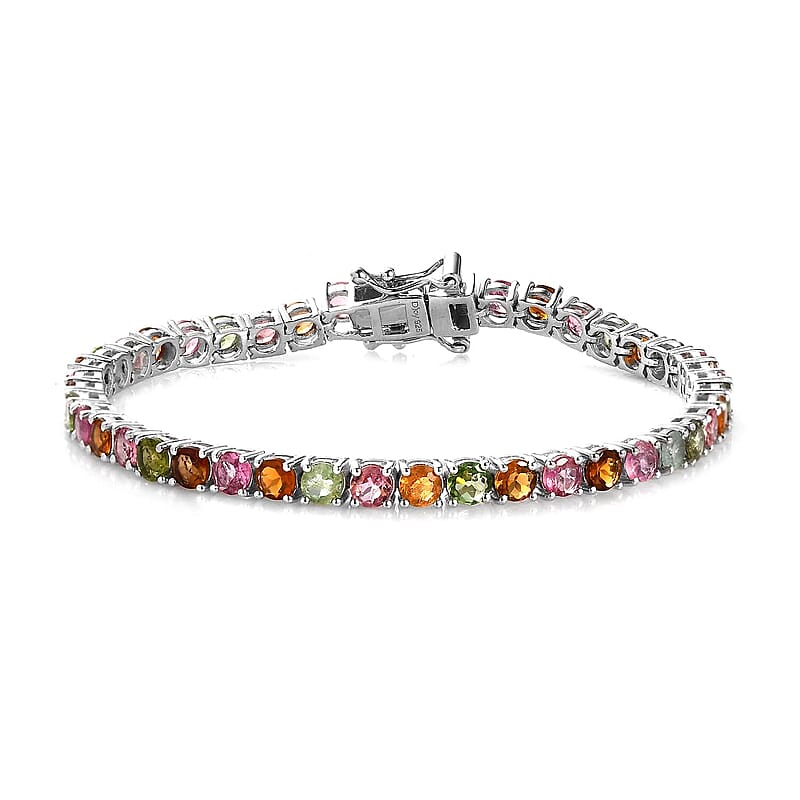 Multi-Tourmaline Tennis Bracelet in Platinum Over Sterling Silver (6.50 In) 6.70 ctw