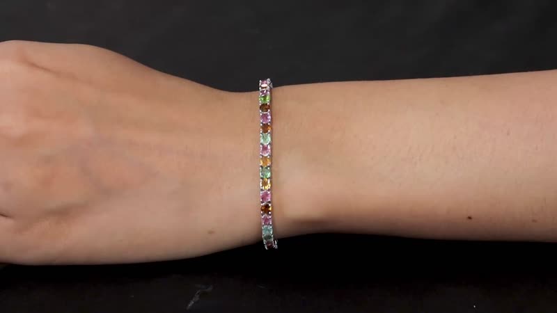 Multi-Tourmaline Tennis Bracelet in Platinum Over Sterling Silver (6.50 In) 6.70 ctw (Del. in 5-7 Days)