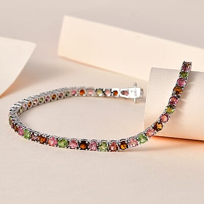 Multi-Tourmaline Tennis Bracelet in Platinum Over Sterling Silver (6.50 In) 6.70 ctw